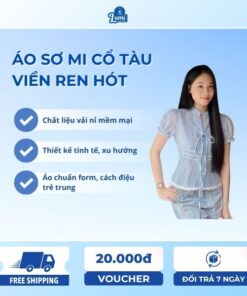 Áo sơ mi cổ tàu viền ren hot 2026