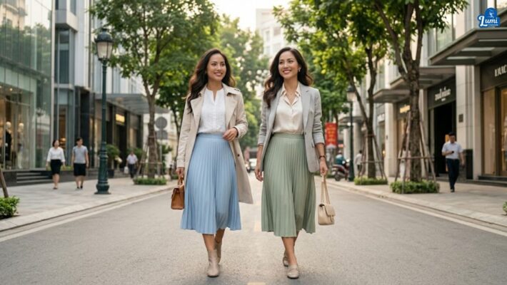 Tips phân biệt các loại chân váy midi và chân váy xếp ly